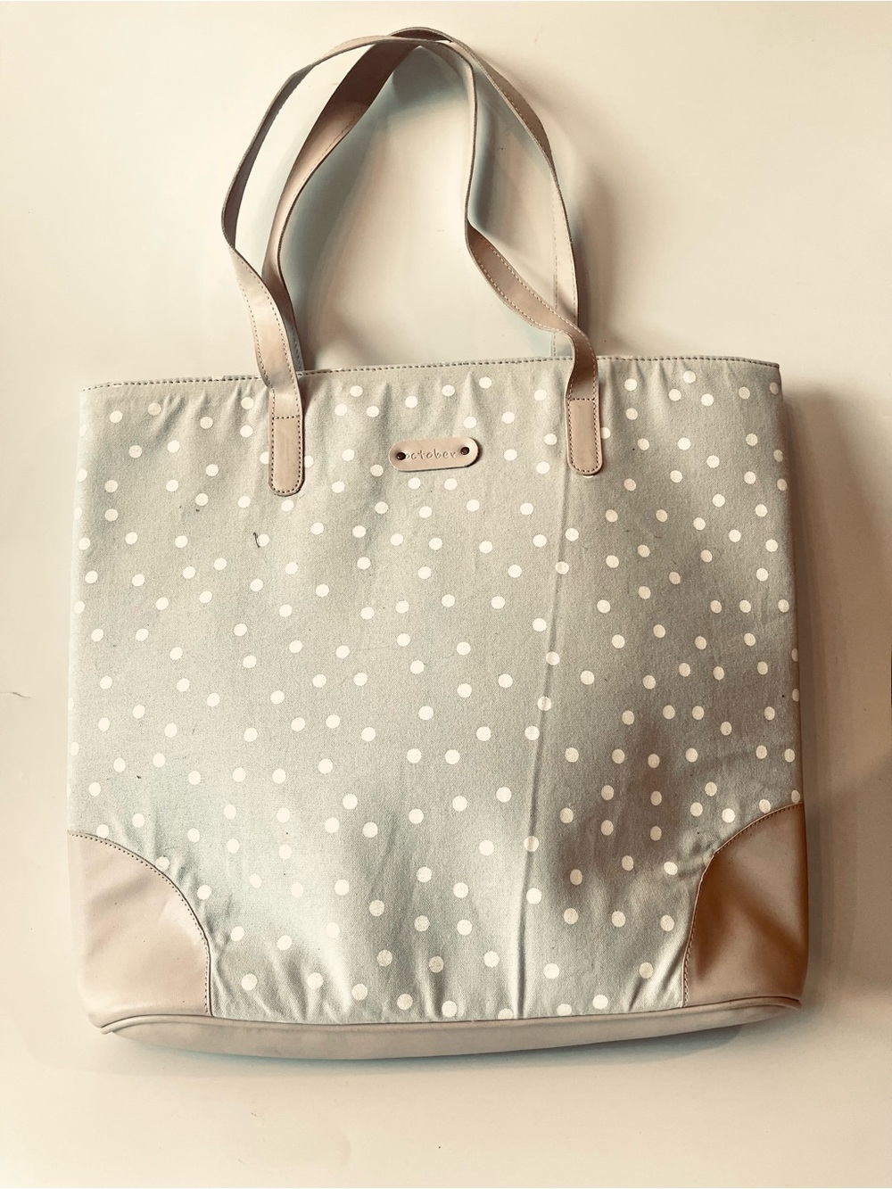 Jaipur Polka Dot Canvas Tote in Light Gray and Cream Trim
